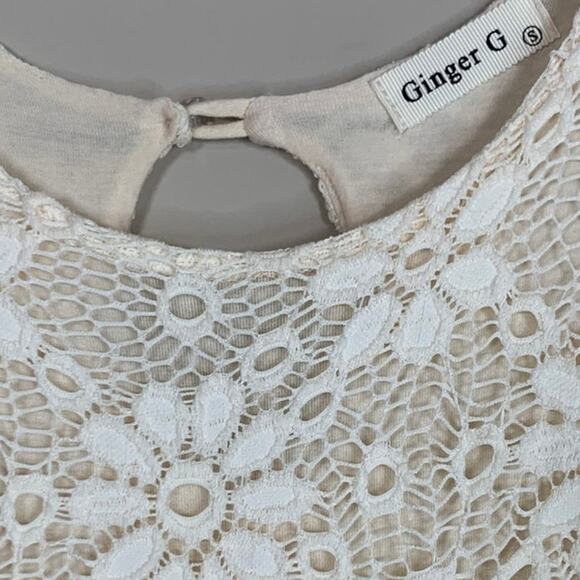 Ginger G Floral Knit Above Knee A-Line Lace Dress Lined Off White Cream Size S - Picture 13 of 16